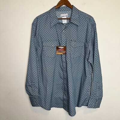 Wrangler Men s 2XL Blue Turquoise Geometric Pearl Snap Western Shirt Cowboy Y2K