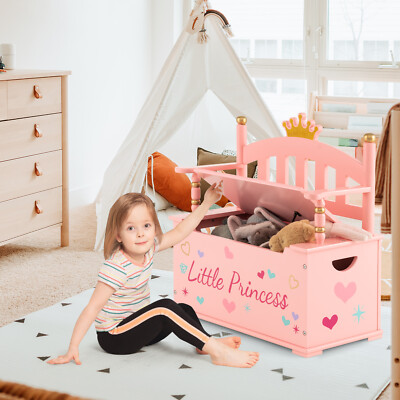 Kids Princess Wooden Children Playroom Bench Seat Toy Box Storage Organizer Pink
