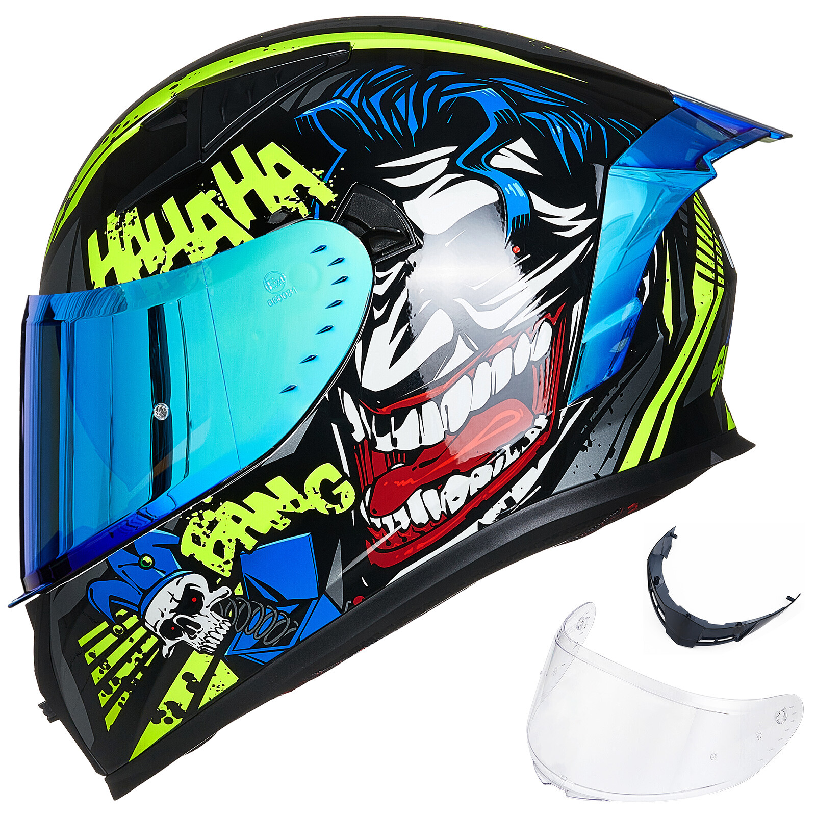 Helmet Full Face With Mirrored&clear Visors+2 Fins Dot Approved