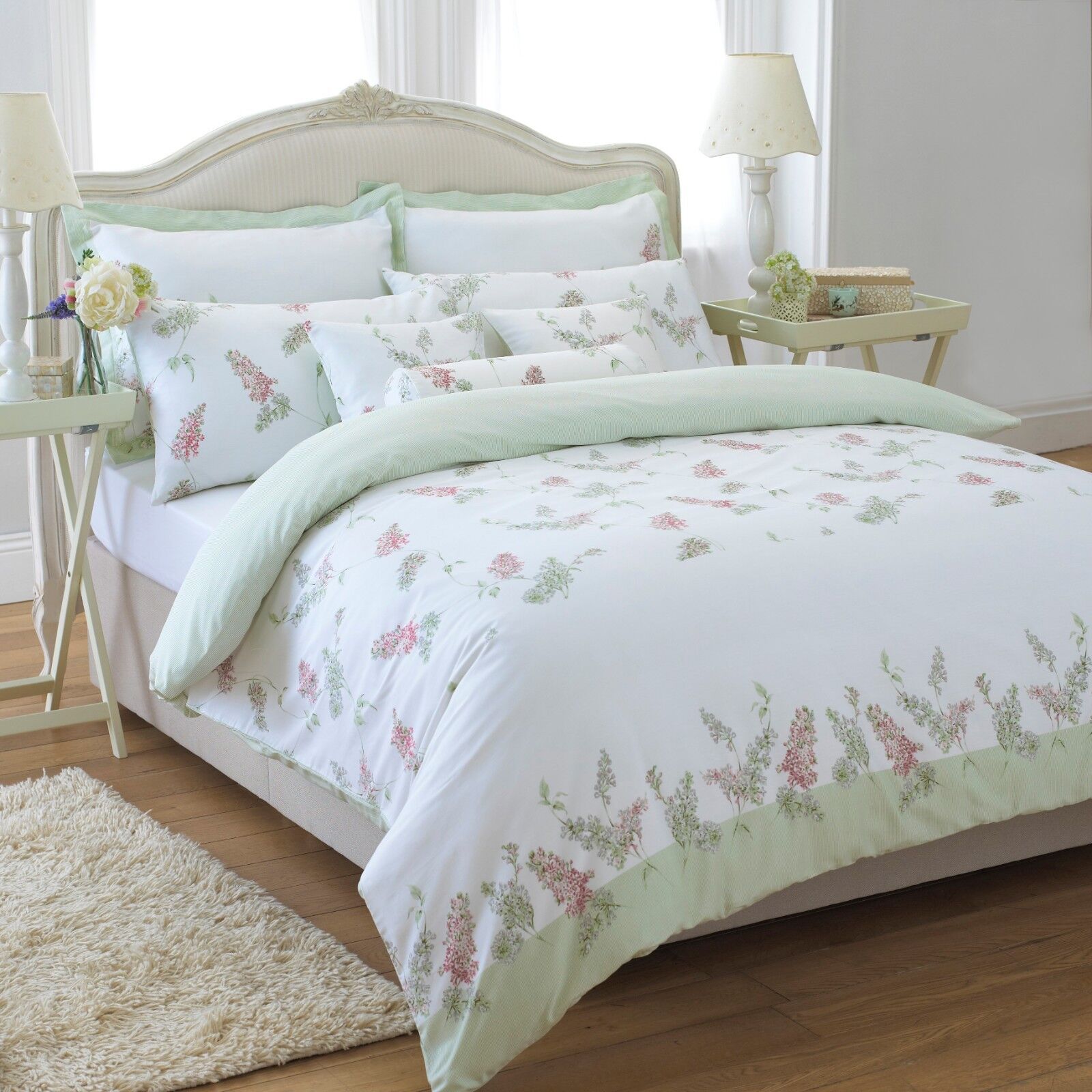 Floral Green Duvet Cover Set Single Double King Rose Bay Style