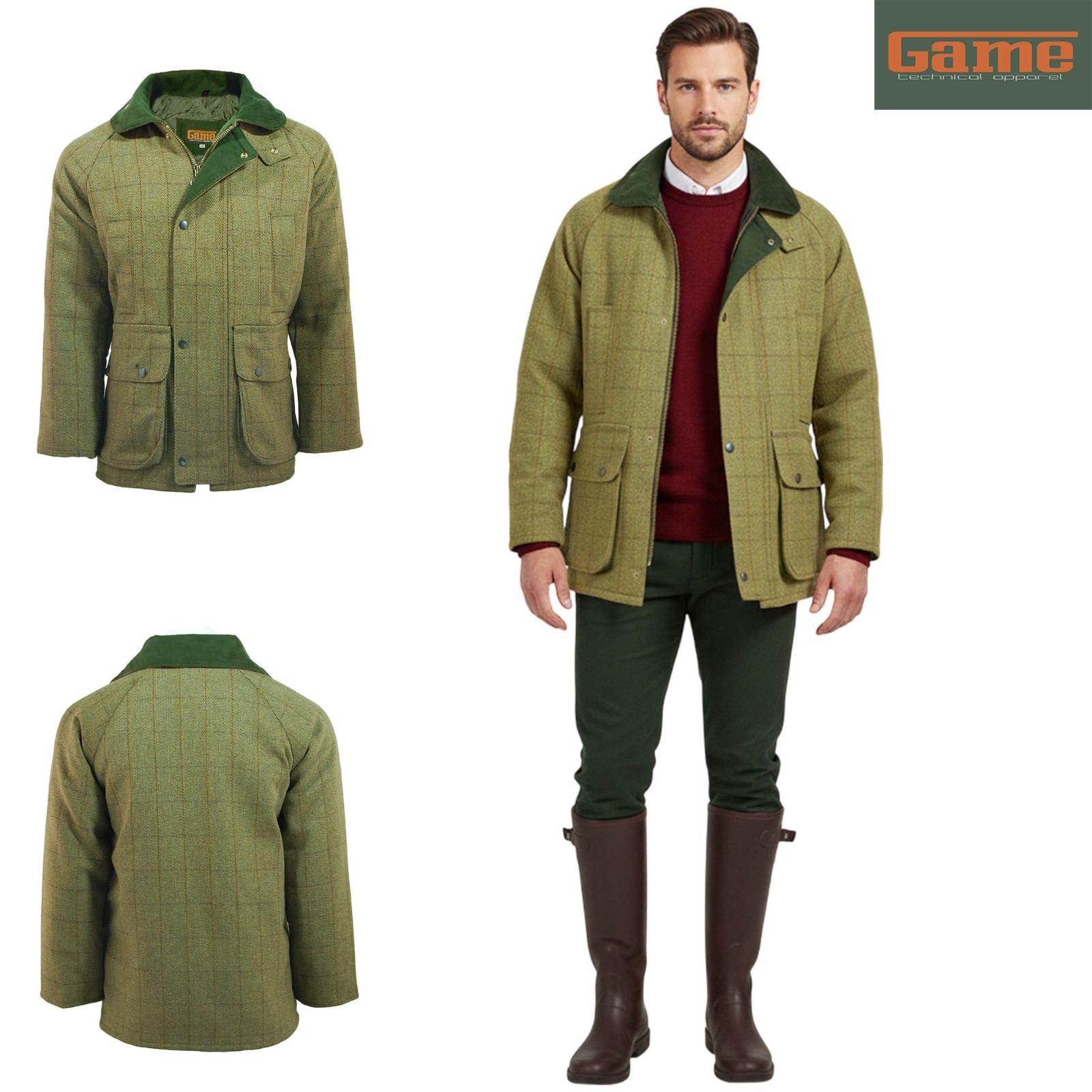 Game Men's Derby Tweed Coat – Waterproof Teflon Coated Padded