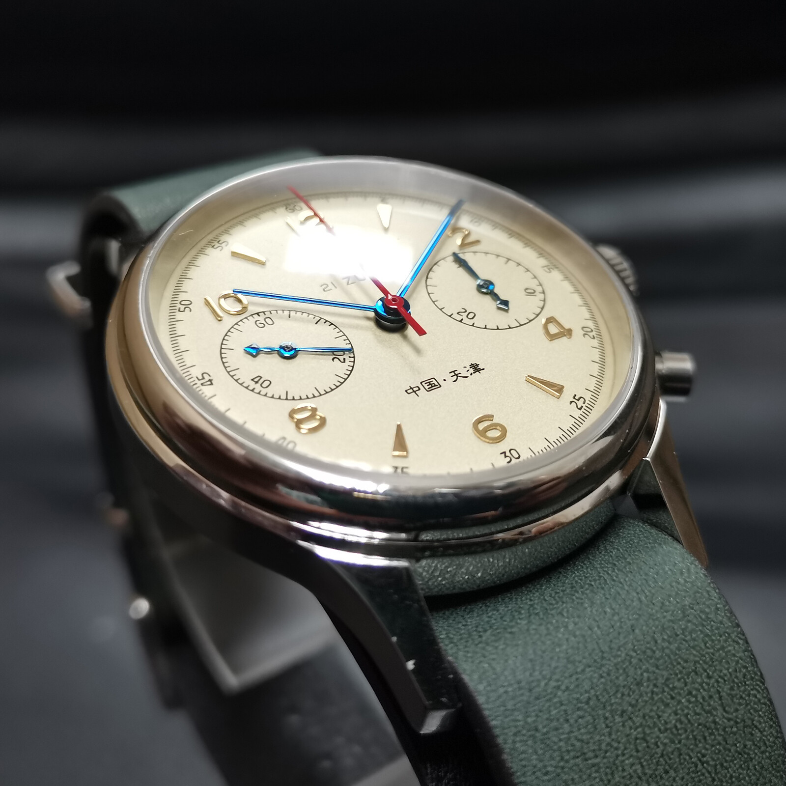 Pre-owned Sugess Seagull 1963 Exhibition X Green Leather Sapphire Chronograph Mechanical Watch