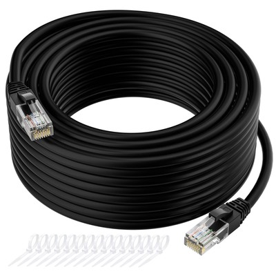 Cat5e Ethernet Cable 35 FT Long Cat 5e Internet Cable Black Snagless Patch Co...