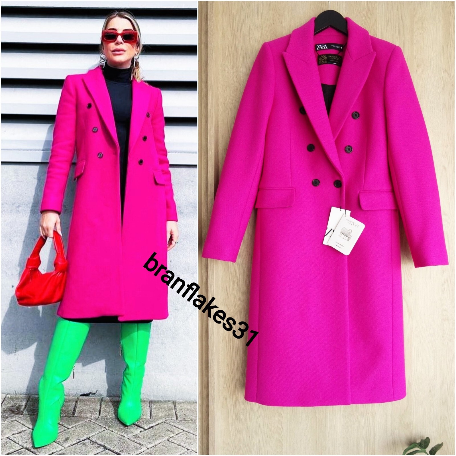 ZARA FUCHSIA WARM MANTECO WOOL BLEND DOUBLE-BREASTED PREMIUM