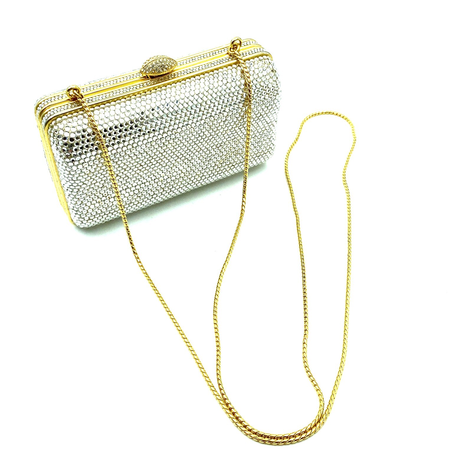 Vintage Judith Leiber Gold and Crystal Clutch Purse with