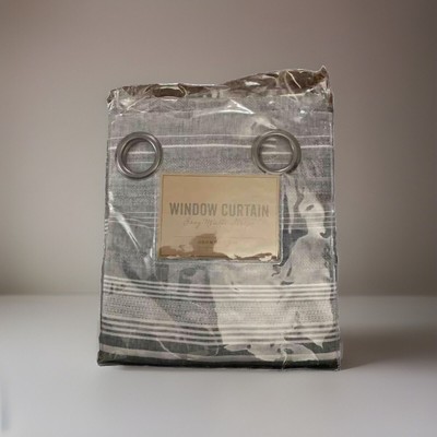 World Market Window Grommet Curtain Drape. Gray & White Multi Stripe. New.