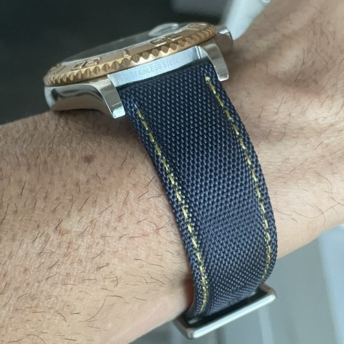 22mm NAVY BLUE Sailcloth Canvas/Leather watch band strap