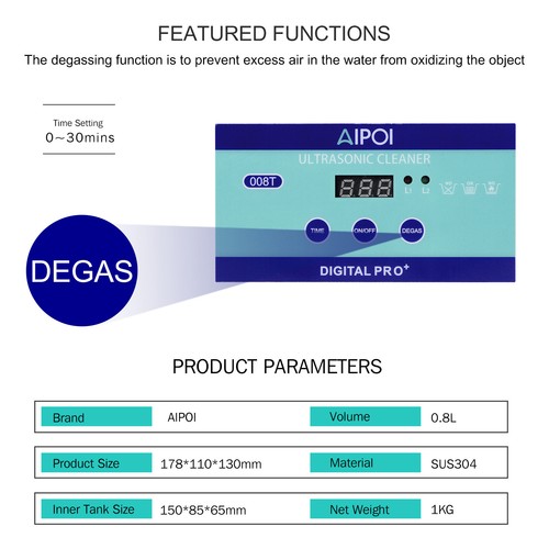 800ML Commercial Ultrasonic Cleaner Industry w/Timer Jewelry Ring Parts Glasses