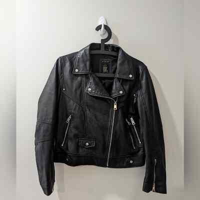 ZARA TRF Outer Wear No Collar Faux Leather Jacket Black Size