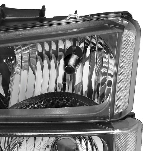 For 2003-2006 Chevy Silverado Black Housing Headlights & Red Tail Lights Set