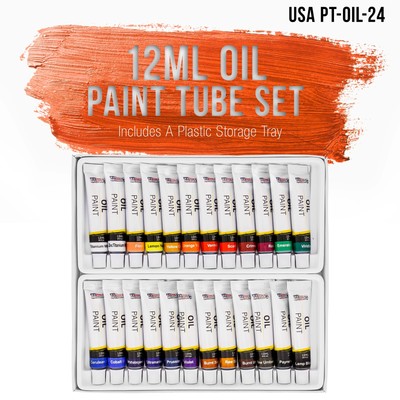 Professional 24 Color Art Oil Paint Set, Lg 12ml Tubes, Artist Student Paintings