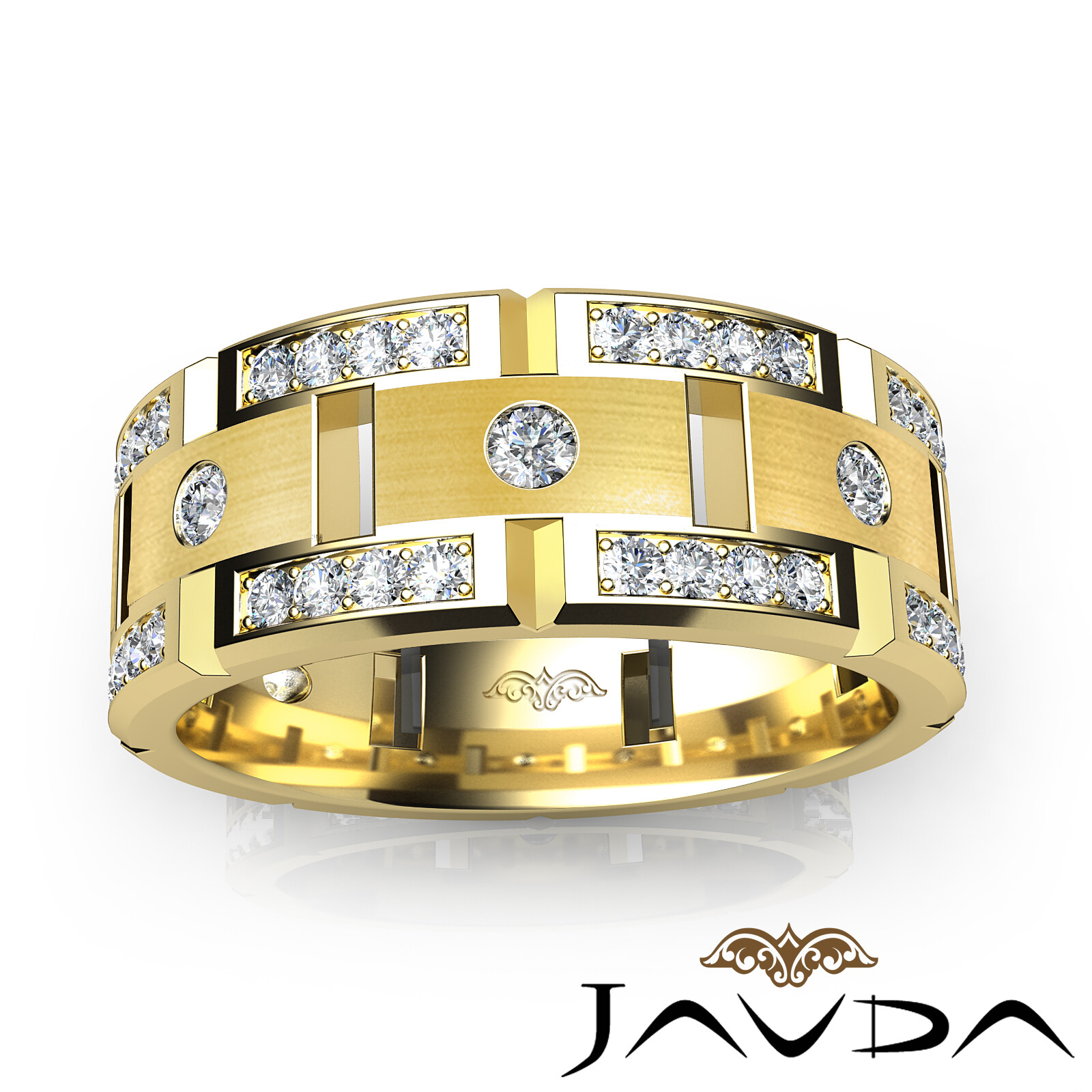 Pave Set Round Diamond Wedding Eternity Band Men's Matt Finish Ring Gold 1.00Ctw
