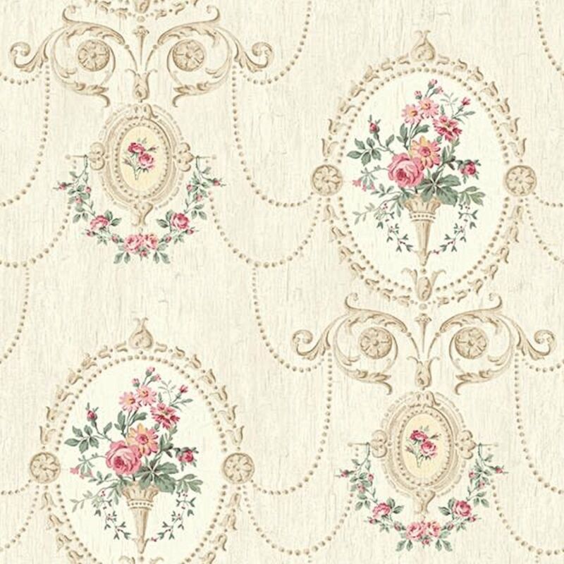 Dollhouse Miniature Shabby Chic Wallpaper Pink And Tan Victorian Floral 1:12