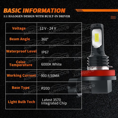 2X H11 LED Headlight Super Bright Bulbs Kit 10000K HI-LOW BEAM Ultra White Lamps