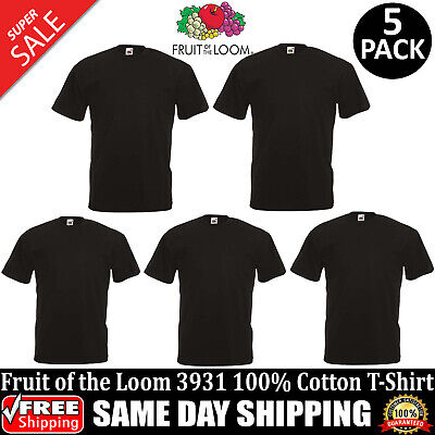 5 PACK OF FRUIT OF THE LOOM Adult HD Cotton T Shirt Blank T-Shirt 3931 S-6XL