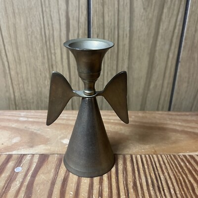 Vintage Solid Brass Angel Candle Holder, Removable Wings, MCM India - 4  Tall