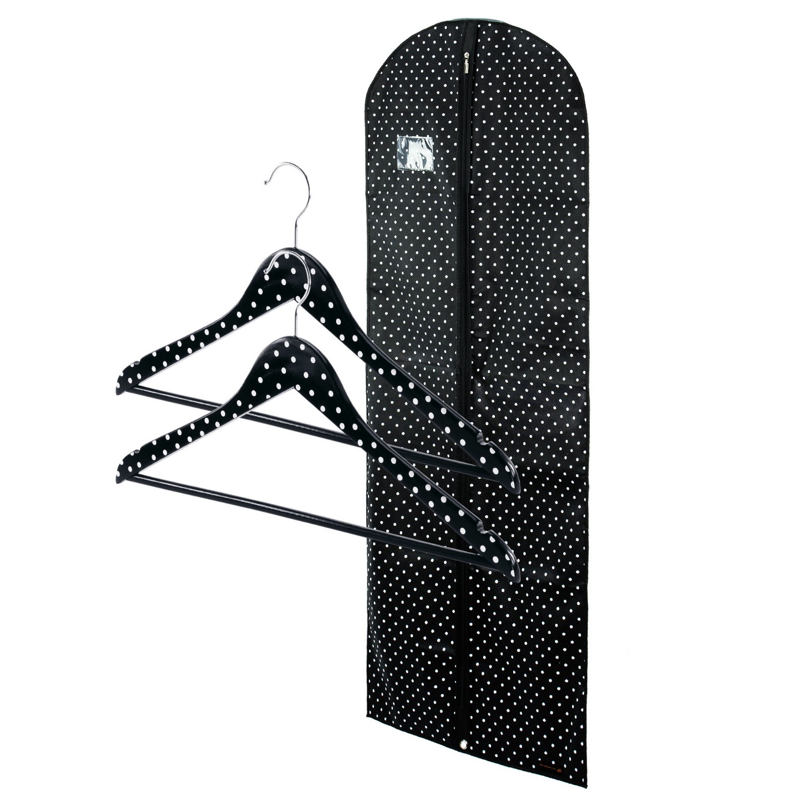 Hangerworld™ Spotty Black Set 2 Wooden Coat Hangers 60/" Dress Cover Clothes Bag
