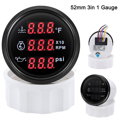 52mm Car Digital 3 In 1 Multi-Function Water Temp Tachometer Oil Pressure Gauge