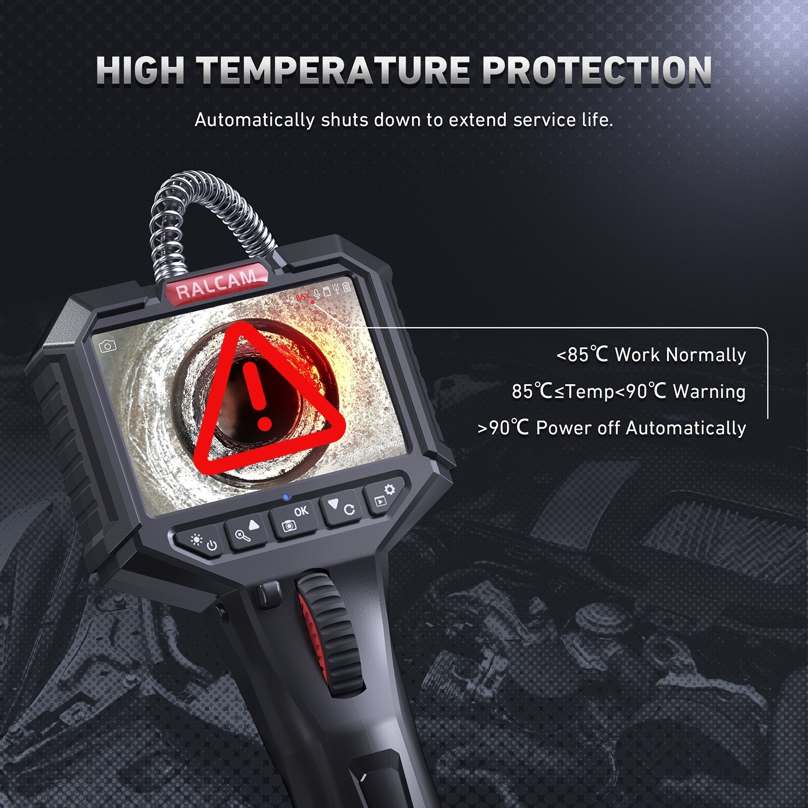 Ralcam Articulating Endoscope Industrial 210° Rotatable Probe 3.5''HD Semi-rigid