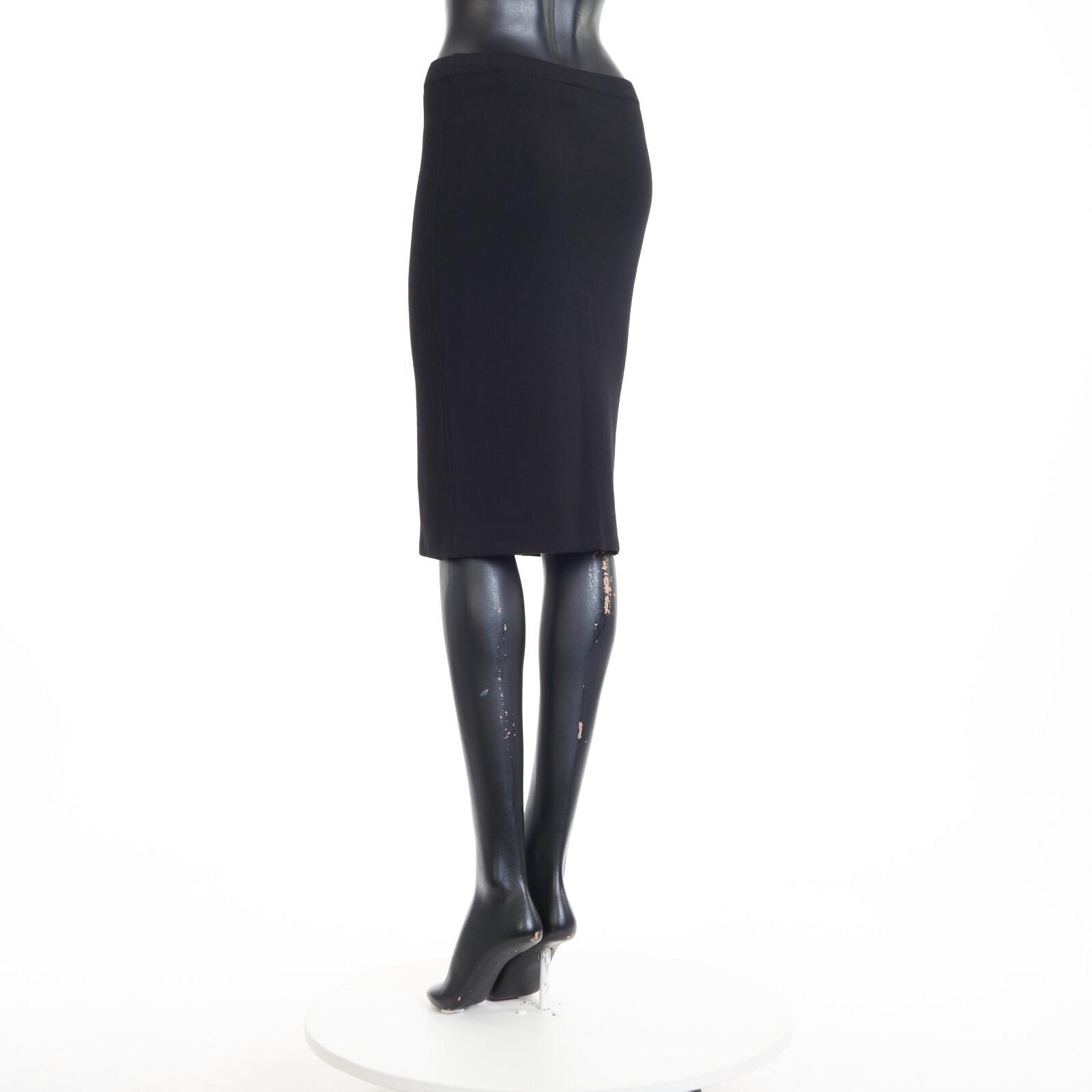 Pre-owned Saint Laurent 1850$ Black Pencil Skirt - Fine-knit Wool