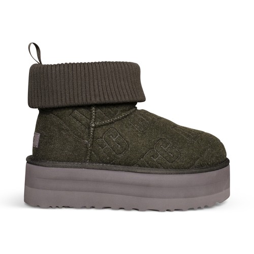 UGG CLASSIC MINI PLATFORM FELTED FOREST NIGHT SHEEPSKIN