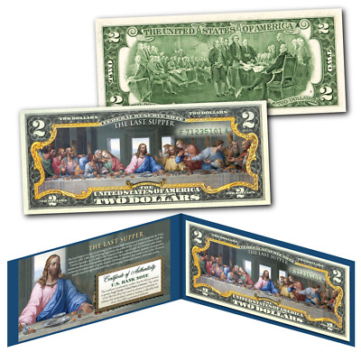 The Last Supper Jesus Christ Religious Genuine Legal Tender Colorized US $2 Bill