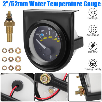 2'' 52mm Mechanical Black Pointer Water Temp Temperature Gauge + Sensor ℃ & ℉