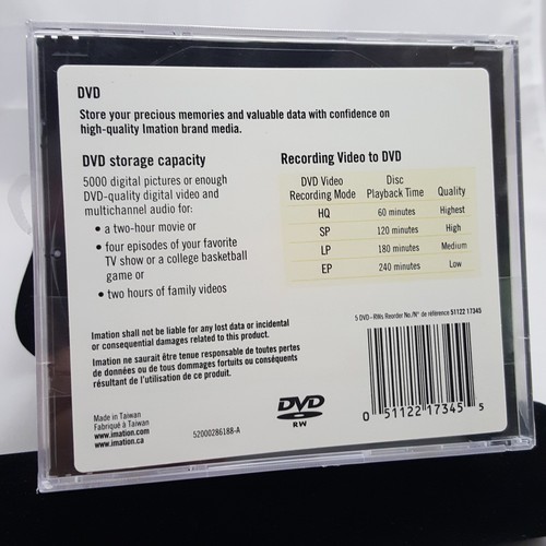 Imation DVD RW Video Photos Data HR 5 Pack with Jewel Cases recordable