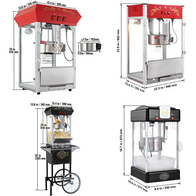 VEVOR Popcorn Popper Machine Tabletop Popcorn Maker 300-1615W 2.5-16Oz Black/Red