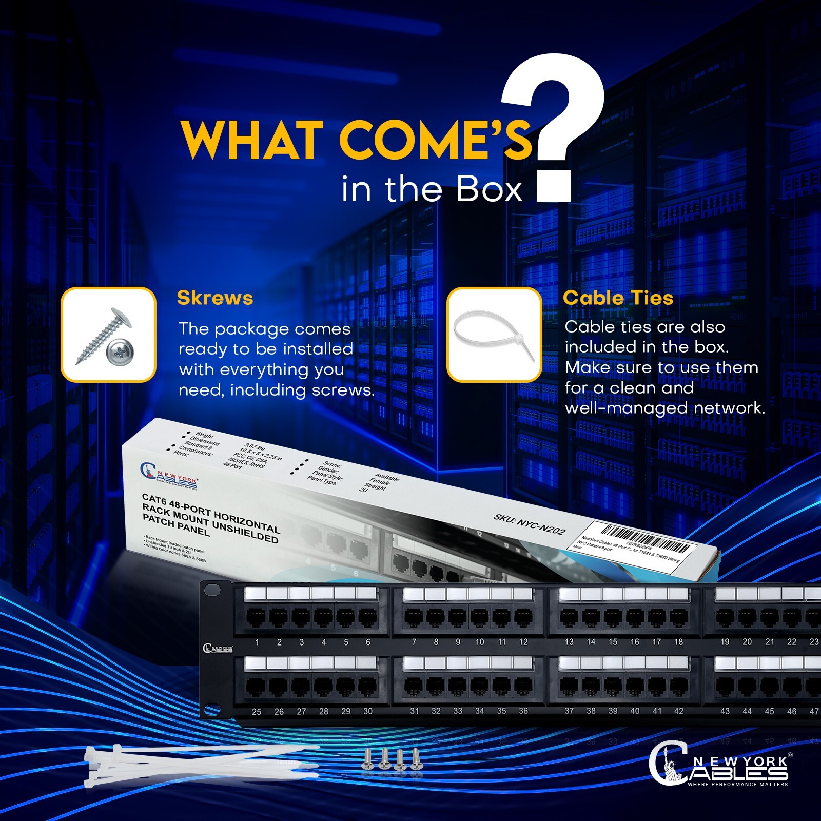 48 Port Patch Panel Cat6 2U Rack & Wall Mount Ethernet UTP Keystone Patch Panel