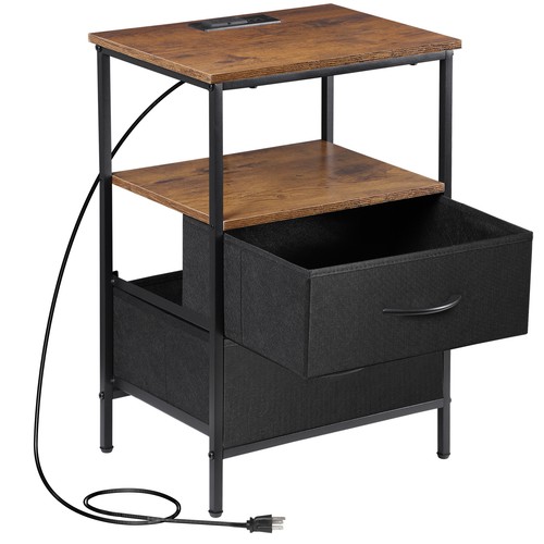 Set of 2 Nightstand Bedside Table 2 Drawers with Charging Station and USB Ports