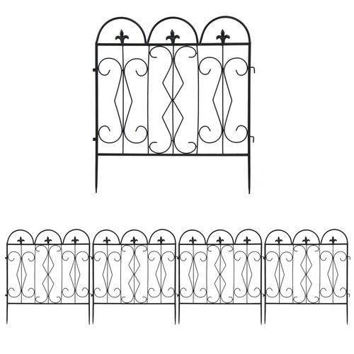  5pc Coated Metal Garden Fence Panel Wrought Iron Wire Border Fencing Decorative