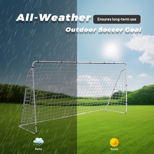 12 x 6' Portable Soccer Goal Weather-resistant Net Powder Coated Steel Frame