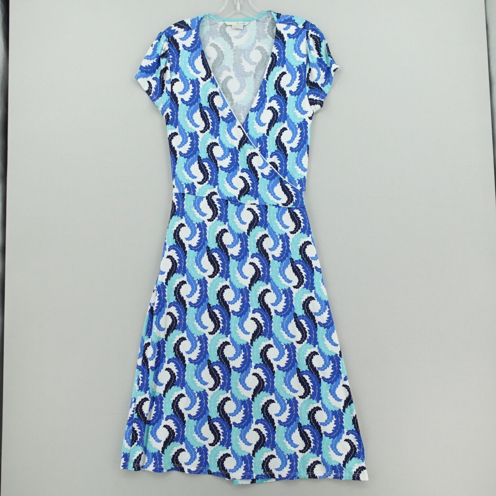 Boden Summer Wrap Dress Womens US Size 8L Blue Feathers Beach Coverup Resort eBay