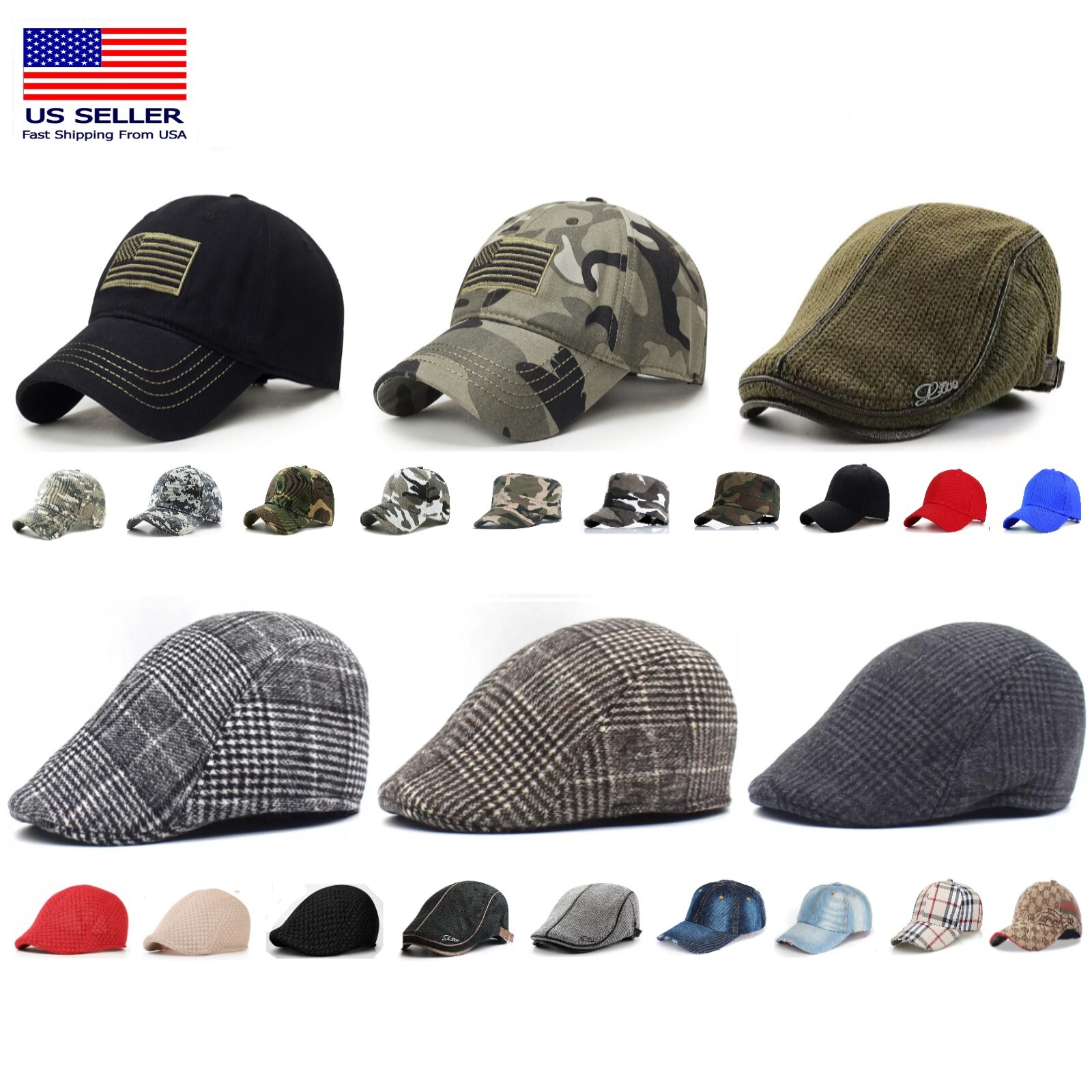 CAP BASEBALL MILITARY TRUCKER ~ Cotton Flag Boonie Cabbie Plaid Hat