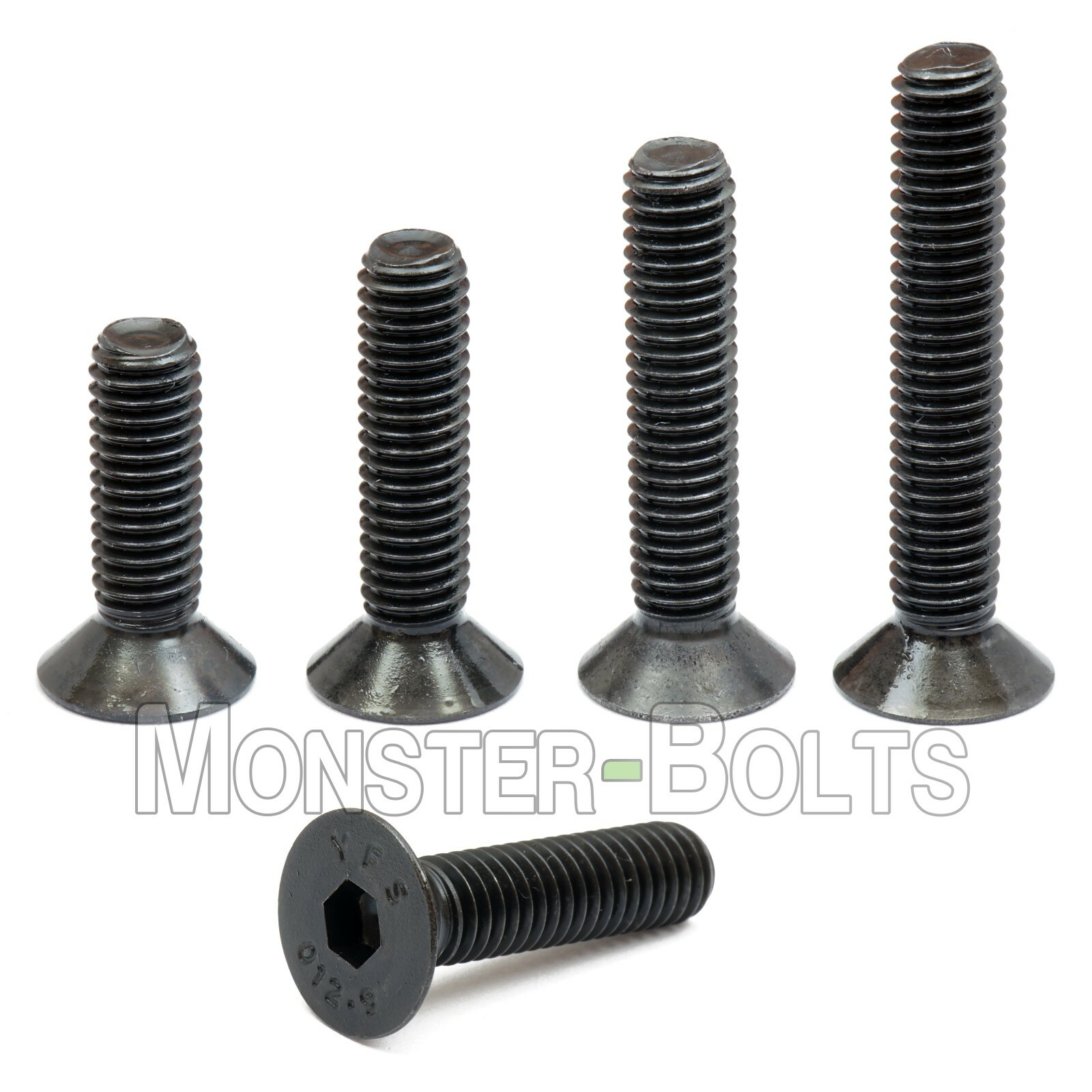 M4 Flat Head Socket Cap Screws, 12.9 Steel w/ Black Oxide DIN 7991, 0.70 Coarse