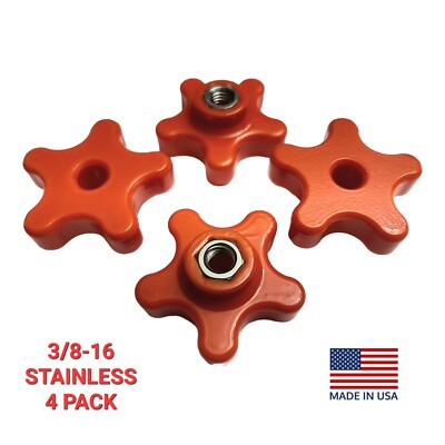 NEW 3/8-16, 2-5/16''  5 Star Thru Knob Red (4 pack)  Thermoplastic, Stainless