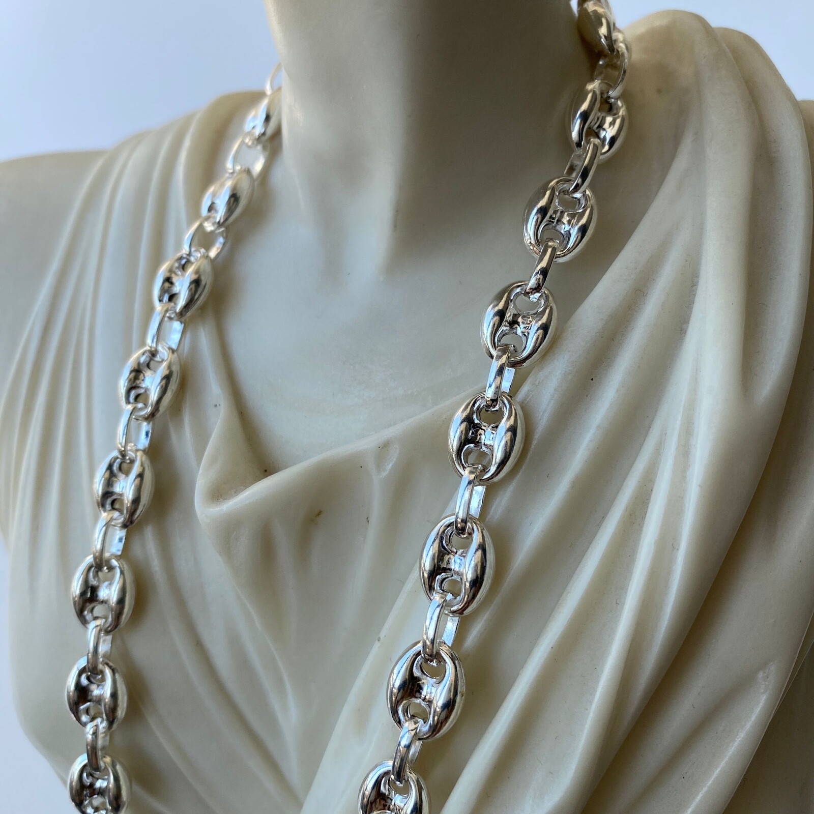 Pre-owned Handmade Mens Puffed Mariner Chain Necklace Hollow 9mm 61gr 925 Silver Sterling 36"