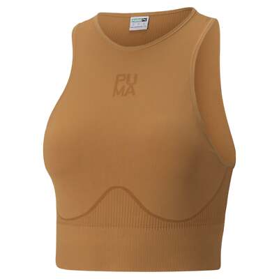 

Puma Infuse Evoknit Укороченная футболка без рукавов с круглым вырезом Женский коричневый повседневный топ