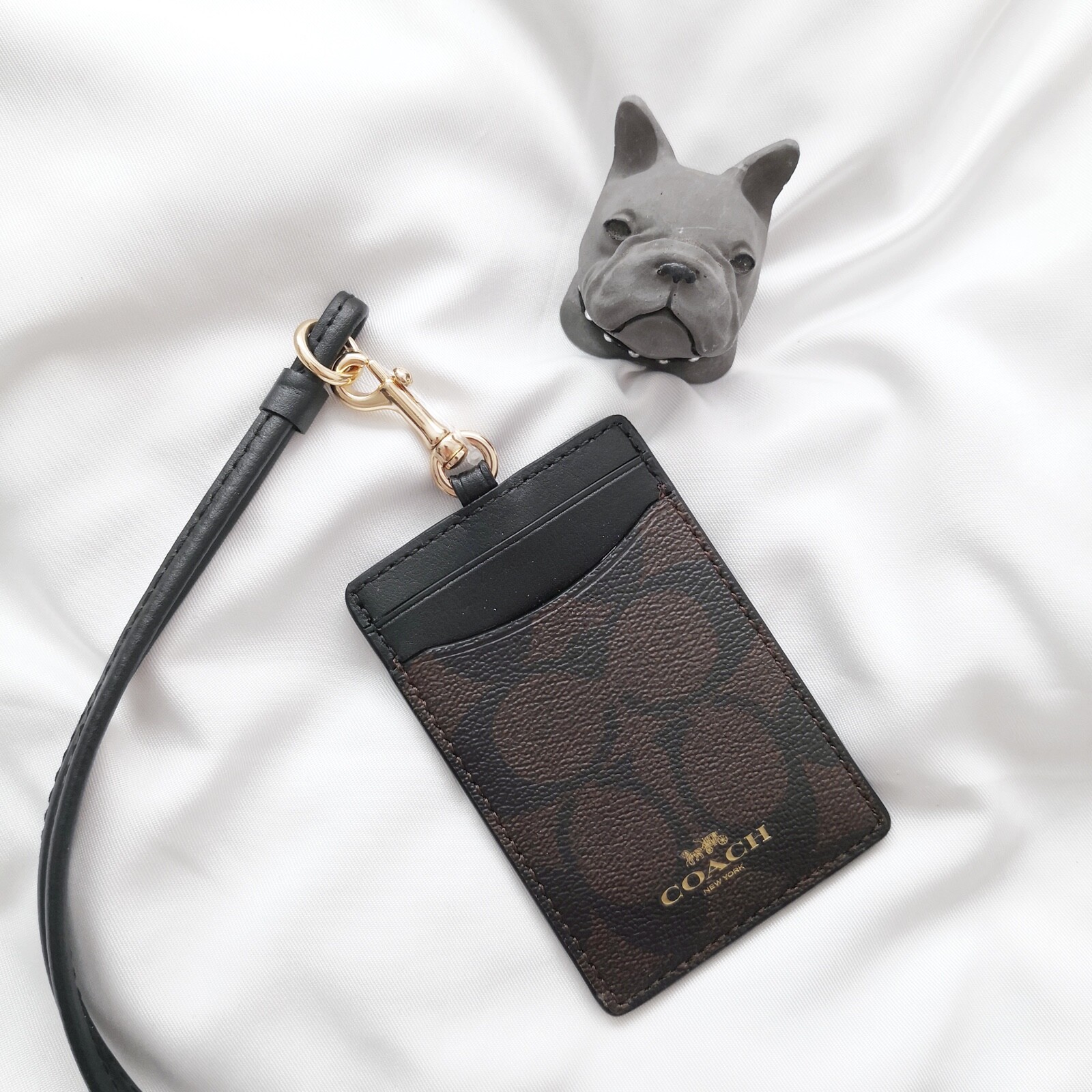 NWT Coach Id Lanyard In Signature Canvas Brown/Black