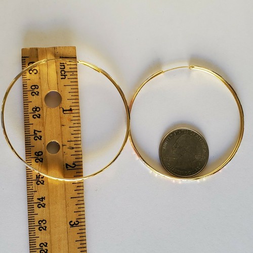 Pre-owned Rosegold Big Real 14k Yellow White Rose Gold Round Greek Key Hoop Earrings 2.25 Inch Long