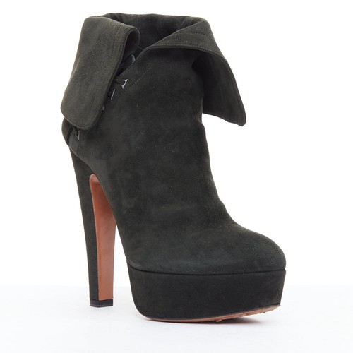 ALAIA black suede leather lace up back zip strappy sandal