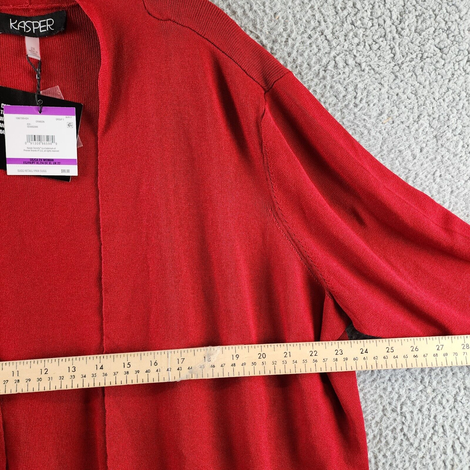 Kasper Plus Open-Front Long-Sleeve Sweater Women's 2X Crimson Collarless - Picture 9 of 14