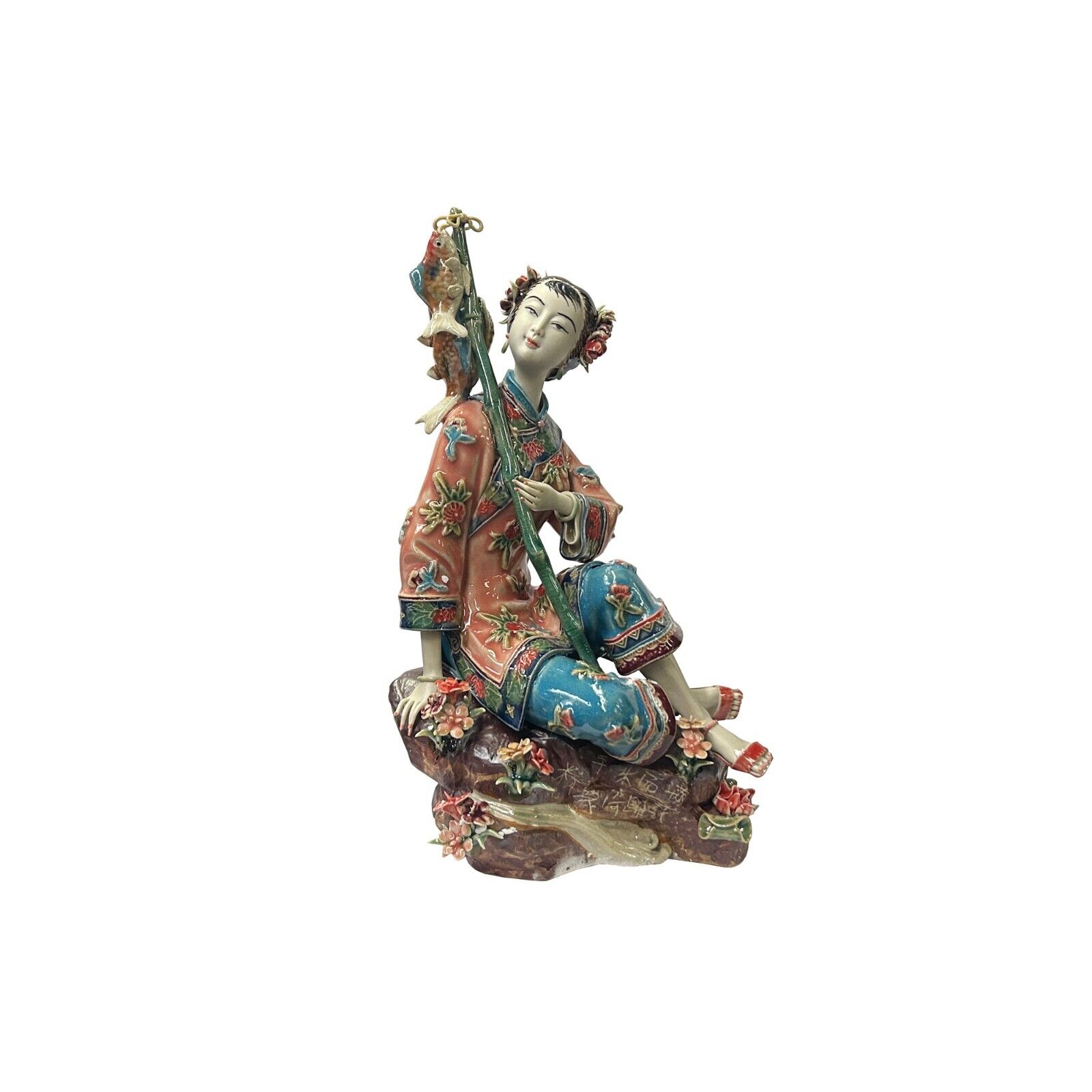 Chinese Oriental Porcelain Qing Style Dressing Fishing Lady Figure ws3687S Chinese Oriental Porcelain Qing Style Dressing Fishing Lady Figure ws3687S