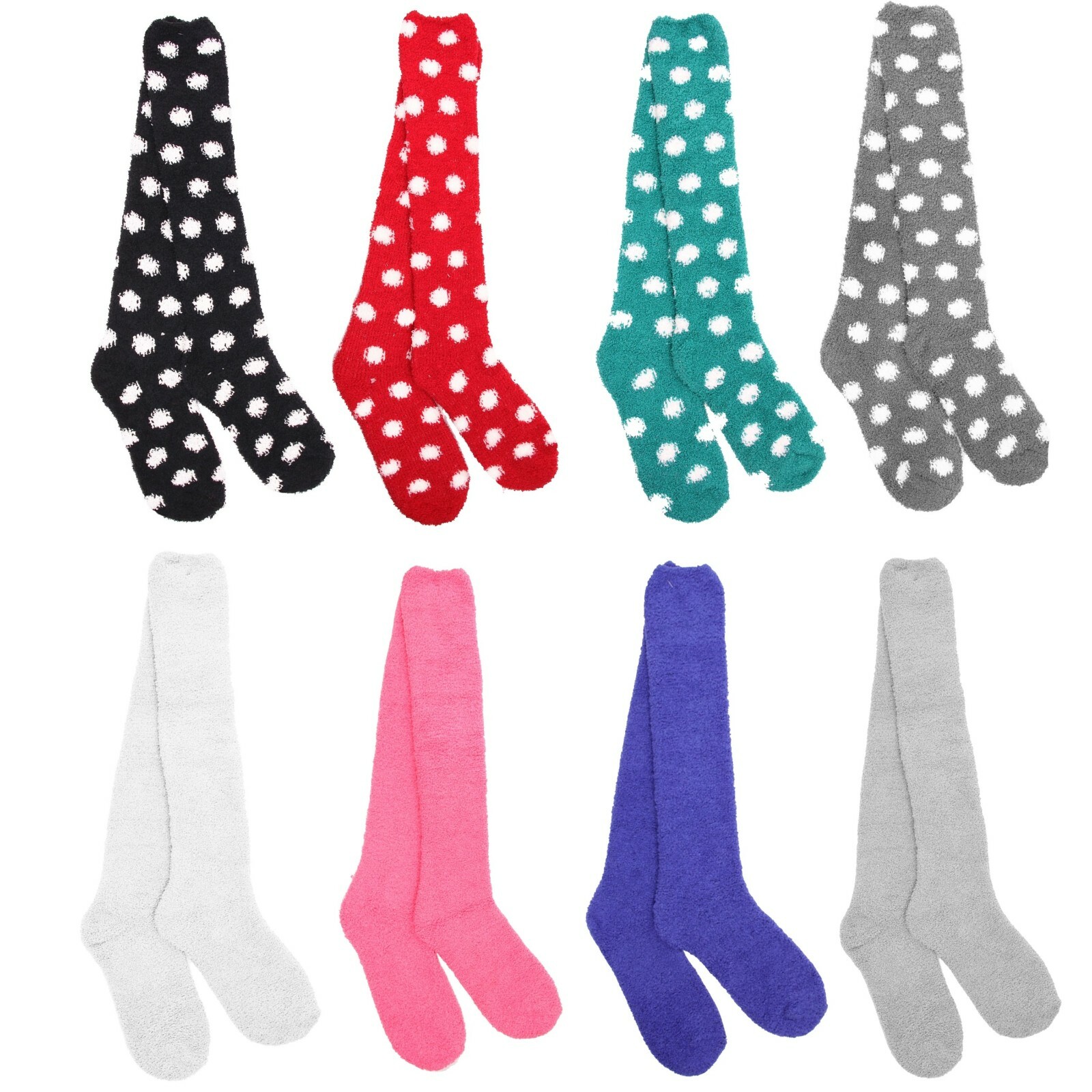 - Women's Fuzzy Solid Color And Polka Dot Knee High Socks