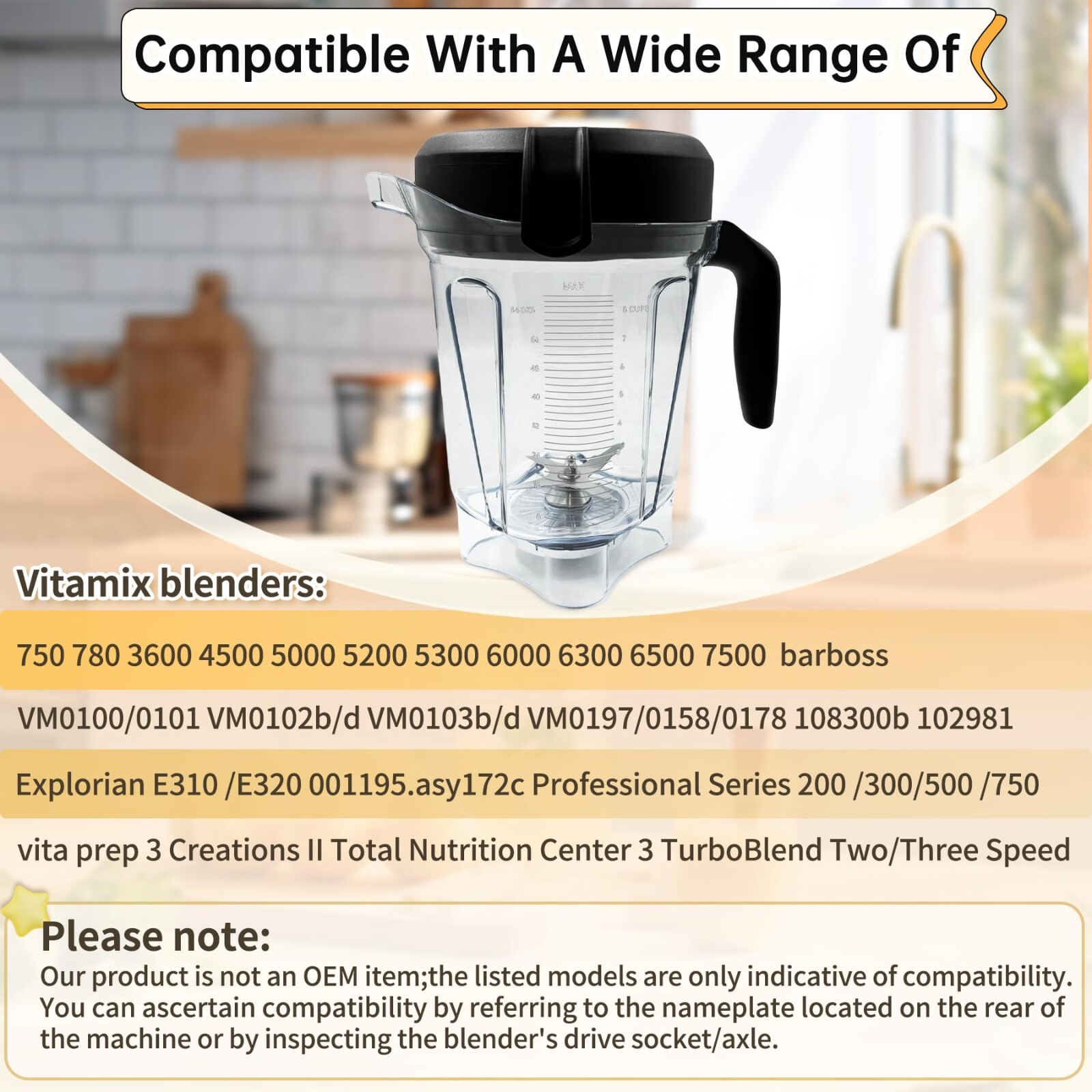 For Vitamix 64oz Low-Profile Blender Pitcher, Replace for Vitamix 750 780 5000 