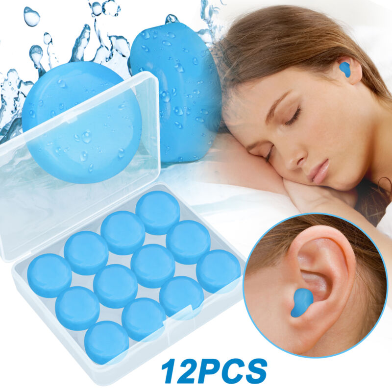 12 Pcs Reusable Silicone Ear Plugs Noise Cancelling Earplugs For Study Swimming