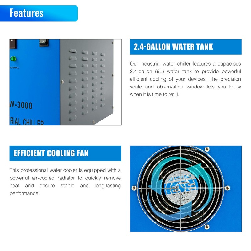 OMTech 9L Industrial Water Chiller for 40W 50W CO2 Laser Engraver Cutter Tube