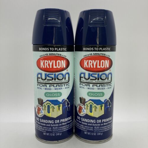 2x Krylon Fusion for Plastic Spray Paint - Gloss Navy (2326), ...