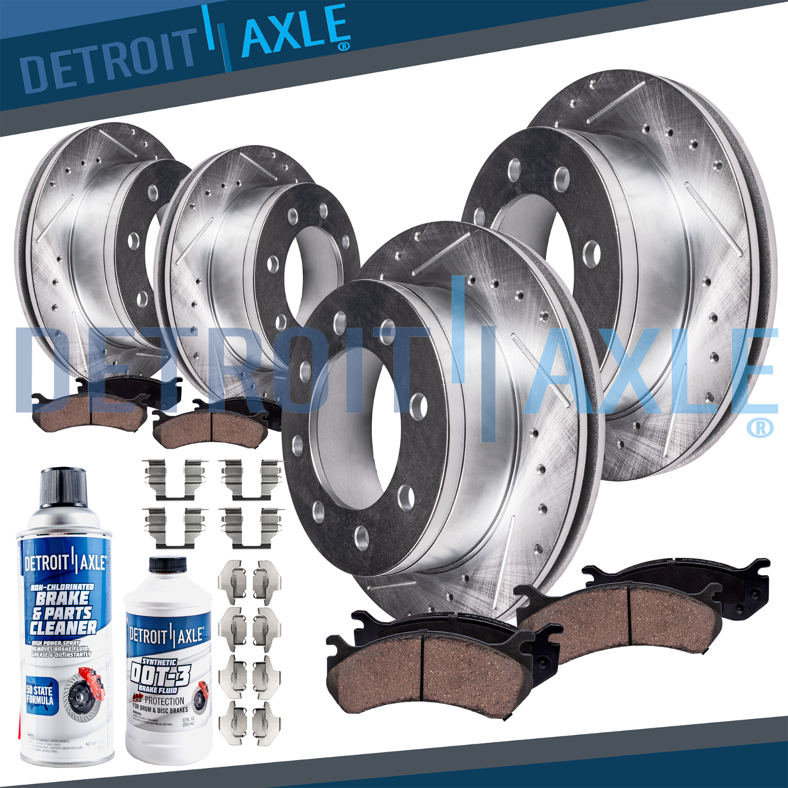 Front Rear DRILLED Rotor Ceramic Brake Pad for Chevrolet GMC Express Savana 3500